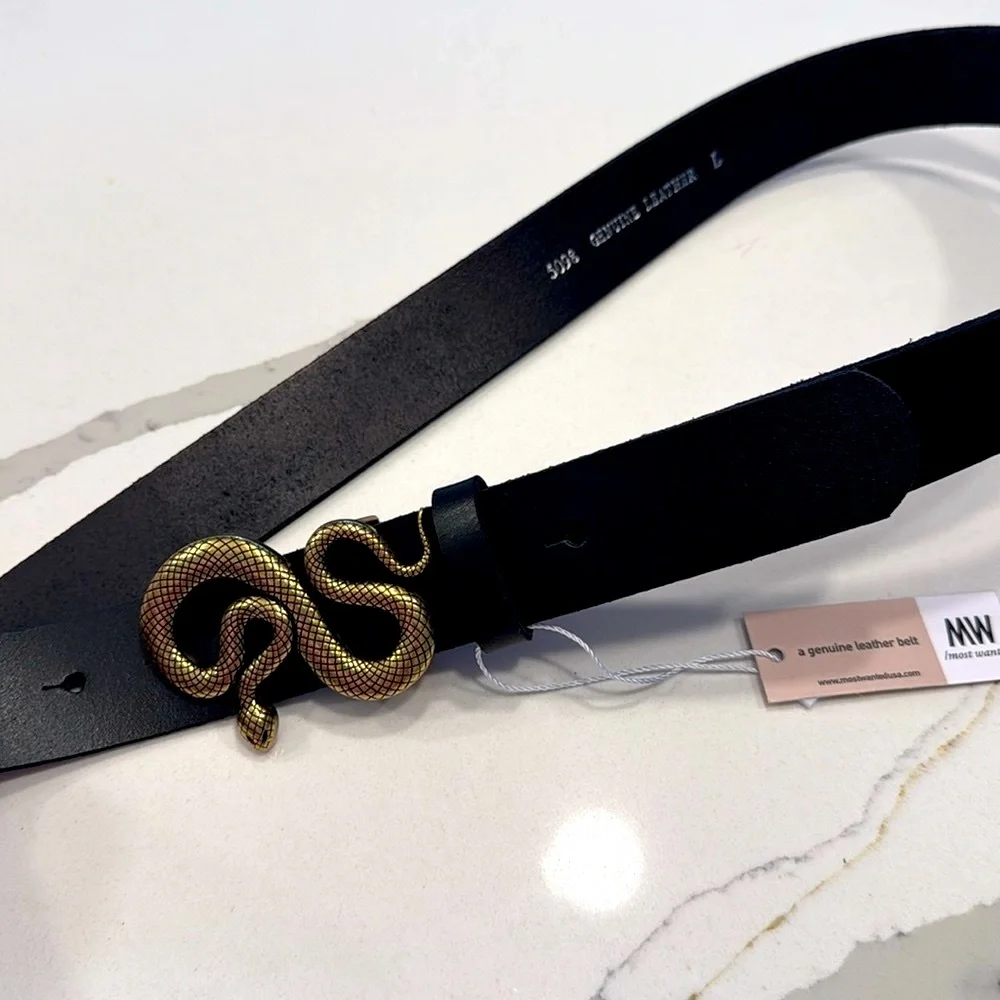 Snake buckle genuine leather belt